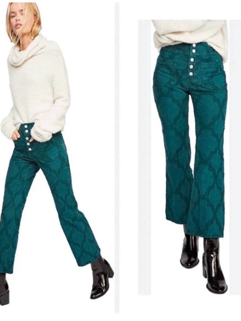 We the Free/Free People Liv Flare Cropped Jeans - Turquoise - Cotton - Size 30